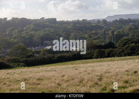 Vue sur le petit village de Charlestown, Cornwall près de St Austell. Autrefois un port géorgien pour l'exportation de la Chine maintenant lieu de tournage d'argile Banque D'Images