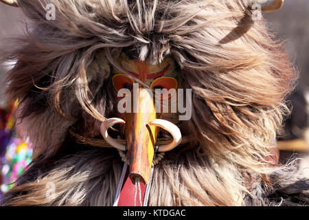 Pernik, Bulgarie - 31 janvier 2015 : homme non identifié avec costume traditionnel Kukeri sont vus à la fête de la mascarade Surva Jeux Pernik Banque D'Images