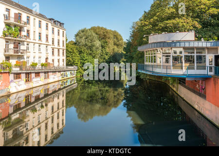 Allemagne, Hambourg, Eppendorf, canal Isebek Banque D'Images