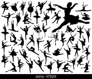 Ballerines de silhouettes noires sur fond blanc Banque D'Images