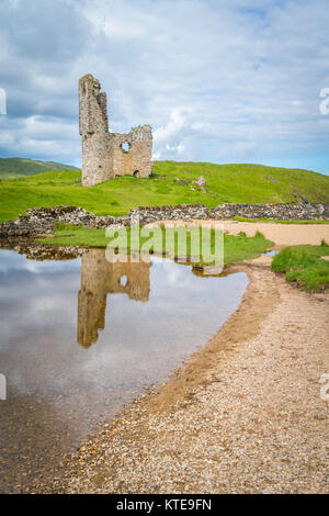 Ardvreck Castle, château en ruine près de Loch Assynt à Sutherland, de l'Écosse. Banque D'Images