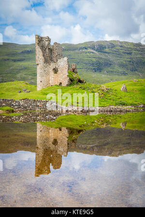 Ardvreck Castle, château en ruine près de Loch Assynt à Sutherland, de l'Écosse. Banque D'Images