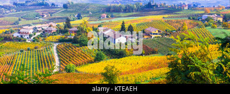 Paysage d'automne impressionnant,avec vue sur vignes colorées,Piemonte région,italie. Banque D'Images