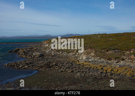 Vestiges de l'établissement historique à Port Egmont sur les îles Falkland datant de 1765. Banque D'Images