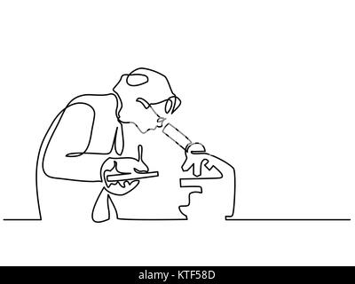 Femme scientifique à l'intermédiaire de microscope Illustration de Vecteur