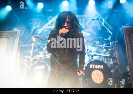 Le groupe de thrash metal américain Anthrax effectue un concert live au Parkteatret à Oslo ici chanteur Joey Belladonna est vu sur scène. La Norvège, 07/07 2016. Banque D'Images