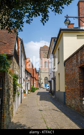 Lombard Street, un pittoresque, à l'ancienne allée pavées étroites, Petworth centre-ville, une petite ville et centre d'antiquités dans le West Sussex, Angleterre du Sud-Est Banque D'Images