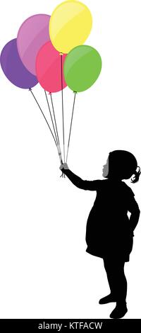 Little girl holding colorful balloons silhouette - vector Illustration de Vecteur