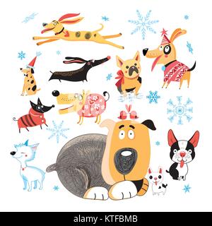 Nouveau vecteur de l'année de différents chiens drôle sur fond blanc Illustration de Vecteur