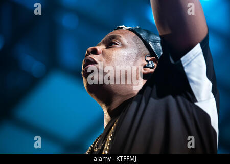 Le rappeur américain, producteur et entrepreneur Jay Z effectue un concert live à Sentrum Scene à Oslo. La Norvège, 23/10 2013. Banque D'Images