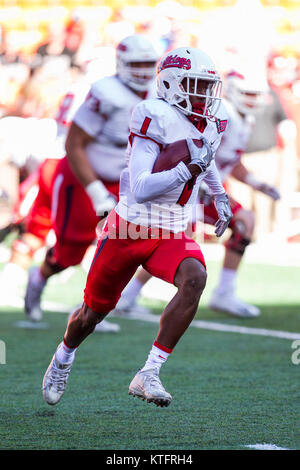 Honolulu, Hawaii. Le 24 décembre, 2017. 24 décembre 2017 - Fresno State Bulldogs wide receiver Jamire Jordan # 1 s'exécute la balle au cours de l'action entre les fresno State Bulldogs et le Houston Cougers au 2017 Pennsylvania bol sur le champ d'Hawaiian Airlines à l'Aloha Stadium d'Honolulu, HI. Glenn Yoza/ crédit CSM : Cal Sport Media/Alamy Live News Banque D'Images