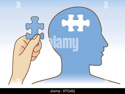 Main tenant puzzle pour ajouter à tête humaine. Illustration de Vecteur