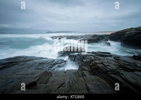 Président Cove près de Constantine Bay en Cornouailles du Nord. Banque D'Images