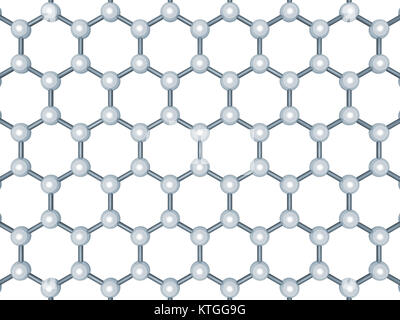 La structure de la couche de graphène, vue du dessus. Treillis hexagonal d'atomes de carbone isolé sur fond blanc, le rendu 3d illustration Banque D'Images