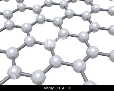 La structure de la couche de graphène, modèle moléculaire maille hexagonale faite d'atomes de carbone isolé sur fond blanc, le rendu 3d illustration Banque D'Images