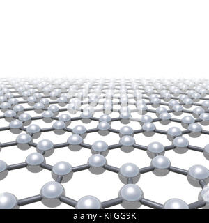 Couche de graphène, schéma, modèle moléculaire, maille hexagonale faite d'atomes de carbone isolé sur fond blanc, le rendu 3d illustration Banque D'Images