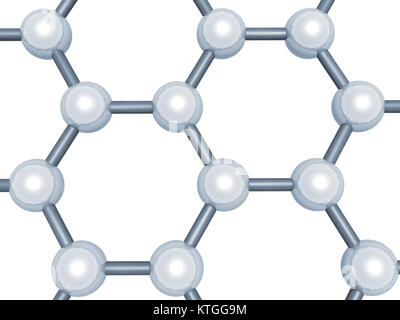 Couche de graphène, fragment moléculaire schéma modèle, maille hexagonale faite d'atomes de carbone isolé sur fond blanc, le rendu 3d illustration Banque D'Images