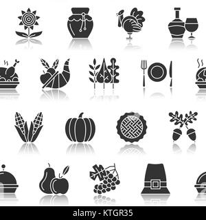 Jour de Thanksgiving motif transparent. Silhouette noire avec la réflexion sur l'illustration vectorielle, blanc. Fond monochrome célébration saison symbole. La pri Illustration de Vecteur