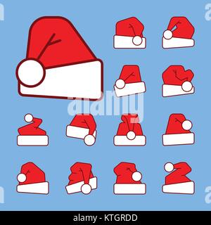 Santa hat contours avec remplissage de couleur rouge icon set. Symbole linéaire Vector Pack. Vacances de noël vêtements de course éditable signe. Xmass vecteur simple illus Illustration de Vecteur