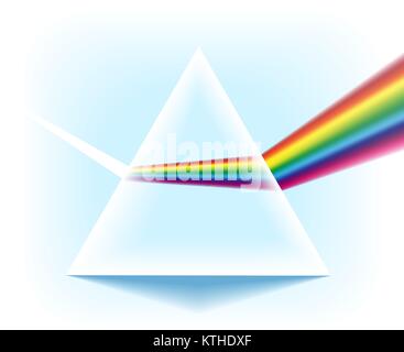 Prisme du spectre. Pyramide triangulaire en verre avec effet de dispersion de lumière optique isolé sur fond blanc, vector illustration Illustration de Vecteur