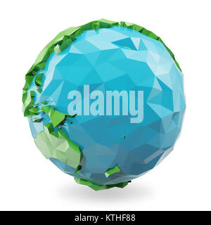 Le Rendu 3D low poly earth globe illustration. L'icône globe polygonal, faible style poly Banque D'Images