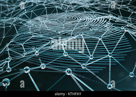 Système d'identification des empreintes digitales. Fingerprint scan fournit la sécurité d'accès avec identification biométrique. Le Rendu 3D. Banque D'Images