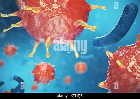 3d illustration virus, bactéries, virus, cellules de l'organisme infecté abstract background. Les virus de l'hépatite dans l'organisme infecté. Banque D'Images