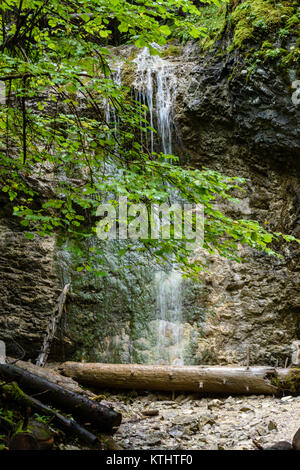 Grande Cascade de ravin en automne, d'une exposition longue, en rivière de montagne avec des rochers et des sentiers touristiques escalier. slovensky raj. sucha bela trail Banque D'Images