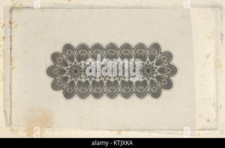 Cette œuvre d'art présente un panneau de motifs de billets de banque avec une ornementation complexe de travail de tour, avec des extrémités arrondies et un motif floral répétitif, soulignant l'artisanat et le design. Banque D'Images