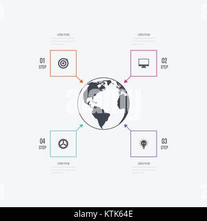 Modèle d'affaires des infographies 4 étapes avec square Illustration de Vecteur