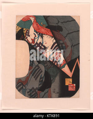 Cette œuvre, intitulée « Seeking Shelter during a Sudden Thunderstorm in the Evening », représente une scène de personnes cherchant refuge contre une tempête, mettant en valeur l'habileté de l'artiste à dépeindre les conditions atmosphériques. Banque D'Images
