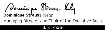 La signature de Dominique Strauss Kahn est un signe distinctif qui représente l'ancien directeur général du Fonds monétaire international (FMI). Sa signature est souvent associée à son rôle dans la finance mondiale et aux controverses qui ont suivi sa carrière. Banque D'Images