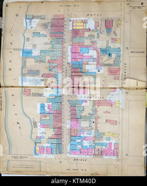 Page 6 de la carte d'assurance incendie de Belleville, datant de 1888-1900, montrant le tracé de la ville pendant cette période à des fins d'assurance et d'urbanisme. Banque D'Images
