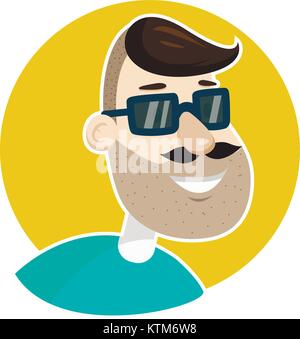 Hipster vecteur unshaved man en face lunettes autocollant portrait Illustration de Vecteur