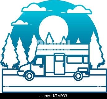 Location caravane véhicule dans la forêt d'illustration vectorielle, icône Illustration de Vecteur