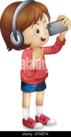 Illustration d'une fille à l'aide d'un téléphone intelligent Illustration de Vecteur