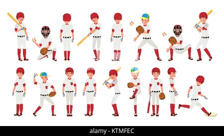 Joueur professionnel de baseball Vector. Cogneur puissant. L'action dynamique sur le stade. Isolé sur Blanc Personnage Illustration Illustration de Vecteur