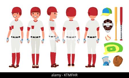 Joueur de baseball classique vecteur. Uniforme classique. Pose d'action différents. Télévision Cartoon Illustration Illustration de Vecteur