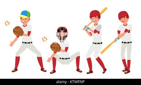 Joueur de baseball classique vecteur. Uniforme classique. Pose d'action différents. Télévision Cartoon Illustration Illustration de Vecteur