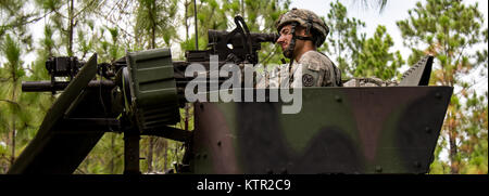 New York Circuit Army National Guard. Mathew Smithers, une troupe de cavalerie du scoutisme avec B, 2e, 101e escadron de cavalerie, numérise son salon avec un lance-grenade MK 19 (repère 19) pour les forces ennemies à l'Armée Joint Readiness Training Center, Fort Polk, en Louisiane, le 23 juillet 2016. Les scouts de cavalerie s'est joint à plus de 3 000 soldats de New York et 2 000 soldats d'autres unités de la Garde nationale de l'Armée de l'état, l'armée active et de l'armée des troupes de réserve dans le cadre de la 27ème Infantry Brigade Combat Team task force. Les soldats s'améliorer leurs compétences et la pratique l'intégration des opérations allant de la lutte contre les troupes d'infanterie engag Banque D'Images