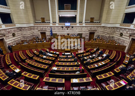 Vue de la salle de session plénière du Parlement grec, à Athènes, Grèce. Banque D'Images