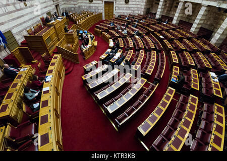 Vue de la salle de session plénière du Parlement grec, à Athènes, Grèce. Banque D'Images