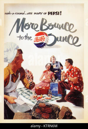 US Vintage poster card - imprimé pendant la Seconde Guerre mondiale. - Montrant jusqu'Pepsi Cola - boire ! Banque D'Images