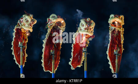 Danse du lion dans Chinatown Bangkok BANGKOK, THAÏLANDE - 12 janvier : Danse du lion chinois à Bangkok, Thaïlande, le 12 janvier 2014. Danse du Lion effectue en Y Banque D'Images