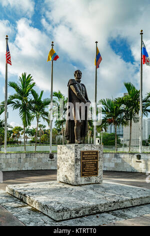 La statue de Simon Bolivar, Miami, Floride, USA Banque D'Images