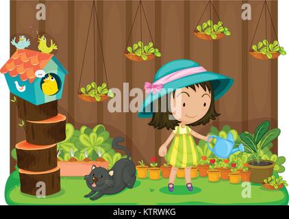 Illustration d'un girl watering plants Illustration de Vecteur