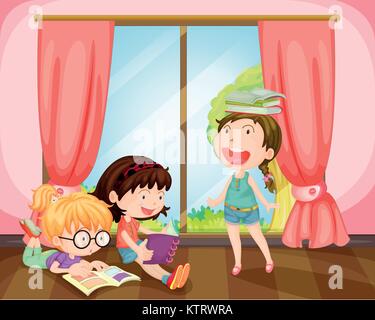 Illustration de filles qui étudient dans une chambre Illustration de Vecteur