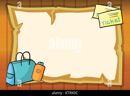 Illustration d'un sac, une bouteille et des billets sur un fond jaune Illustration de Vecteur