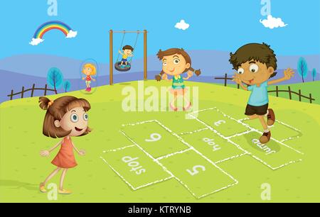 Illustration d'enfants jouant à la marelle Illustration de Vecteur