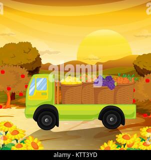 Illustration d'un fruittruck dans une belle nature Illustration de Vecteur